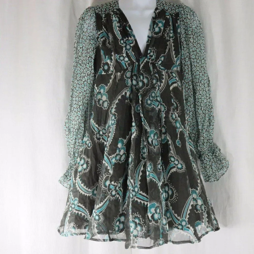 New Celia Birtwell Express 0 Gray Teal Floral Mini